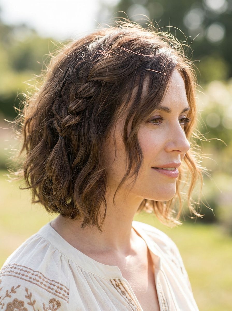 Boho-Bob mit lockerem Flechteinsatz - Flechtfrisuren für den Bob